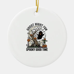 Halloween Ghost Shirt Vintage Graveyard Fun Design Ceramic Ornament