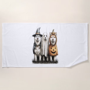 Halloween Ghost Siberian Husky Dog Beach Towel