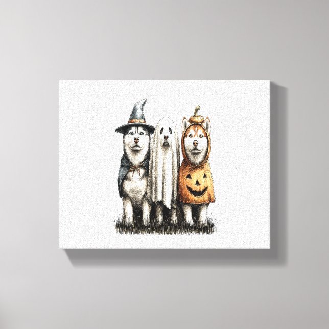 Halloween Ghost Siberian Husky Dog Canvas Print (Front)