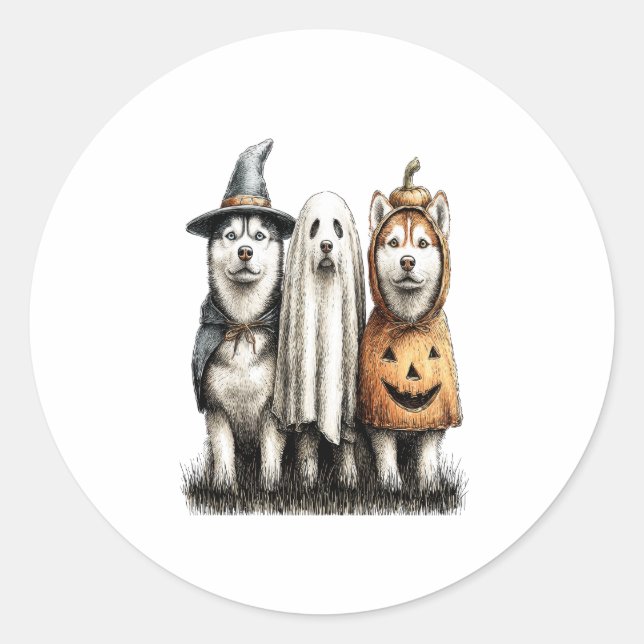 Halloween Ghost Siberian Husky Dog Classic Round Sticker (Front)