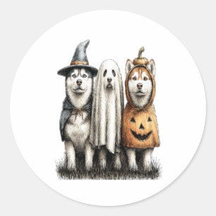 Halloween Ghost Siberian Husky Dog Classic Round Sticker