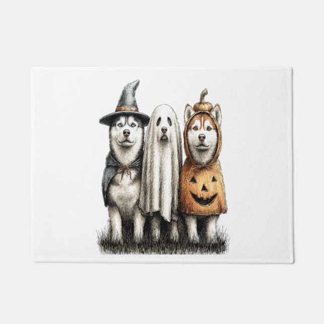 Halloween Ghost Siberian Husky Dog Doormat (Front)