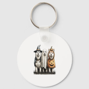 Halloween Ghost Siberian Husky Dog Keychain