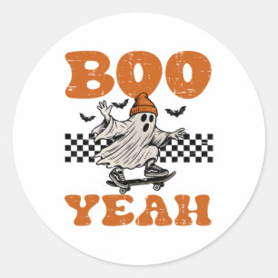Halloween Ghost Skateboard Boo Yeah Costume Boys K Classic Round Sticker