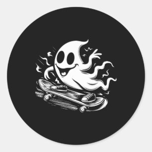 Halloween Ghost Skateboard Skateboarding Halloween Classic Round Sticker