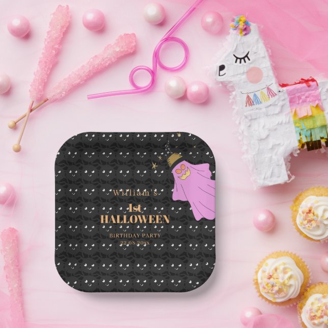 Halloween Ghost Spider Black Baby Shower Party Paper Plate (Party)