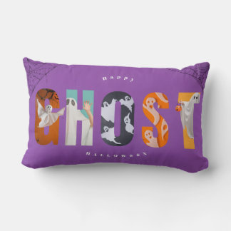 Halloween Ghost Spooky Cute Typography Purple Lumbar Pillow