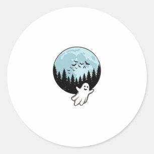 Halloween Ghost Spooky Forest Moon Vintage_1 Classic Round Sticker