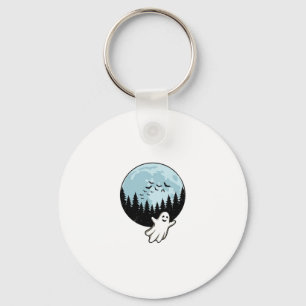 Halloween Ghost Spooky Forest Moon Vintage_1 Keychain