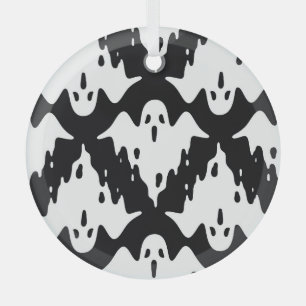 Halloween Ghost Spooky Seamless Pattern Glass Ornament