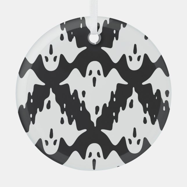 Halloween Ghost Spooky Seamless Pattern Glass Ornament (Front)