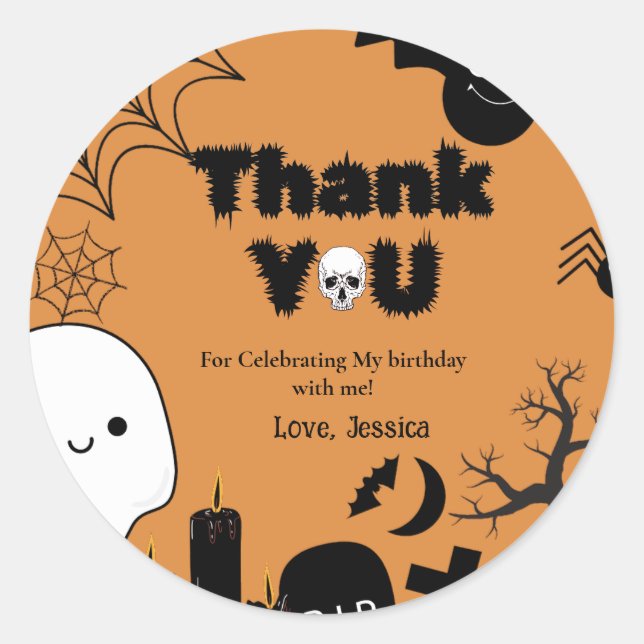 Halloween Ghost Spooky Thank you Birthday party Classic Round Sticker (Front)
