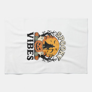 Halloween Ghost Spooky Vibes Pumpkin Witch Vintage Kitchen Towel