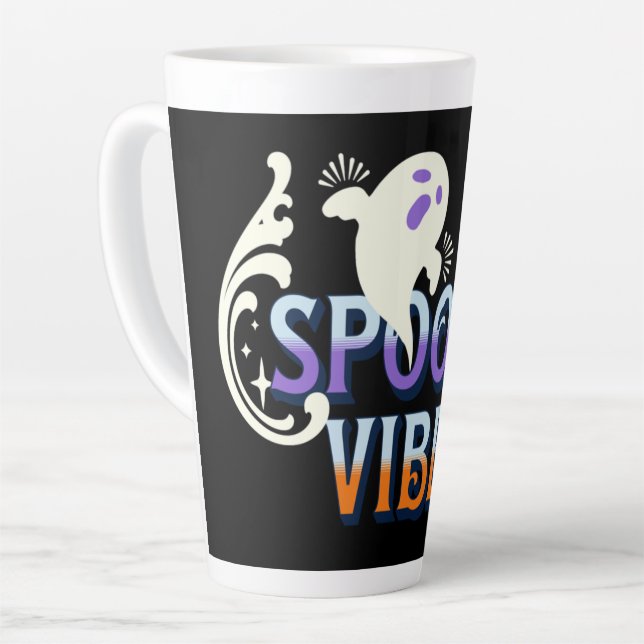 Halloween Ghost Spooky Vibes Typography Lettering Latte Mug (Left Angle)