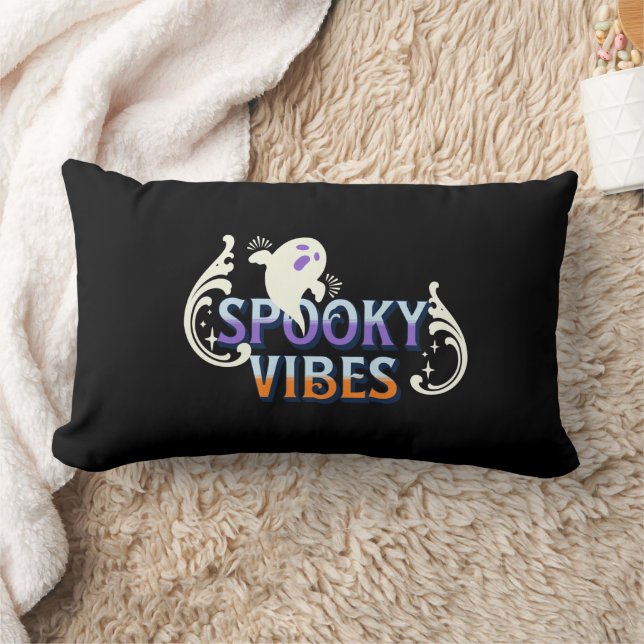 Halloween Ghost Spooky Vibes Typography Lettering  Lumbar Pillow (Blanket)