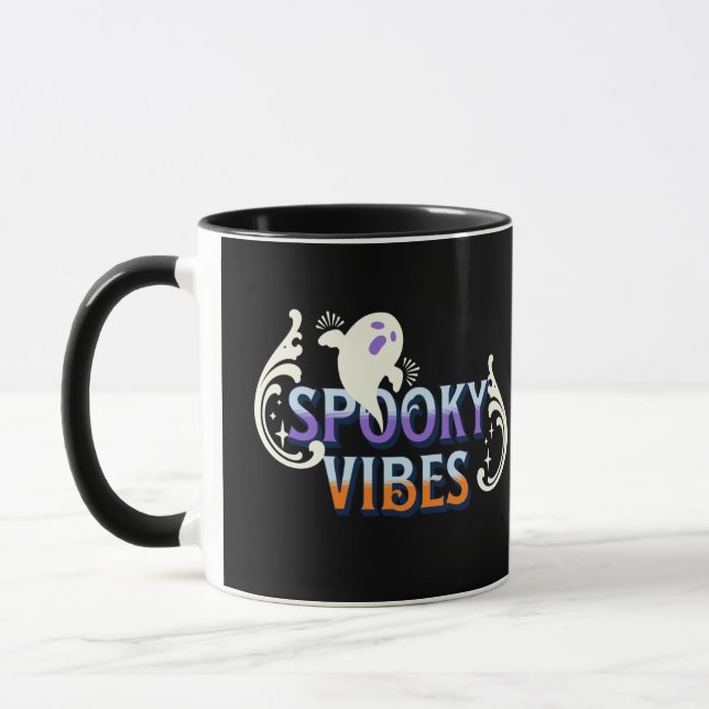 Halloween Ghost Spooky Vibes Typography Lettering Mug (Left)