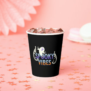 Halloween Ghost Spooky Vibes Typography Lettering Paper Cups