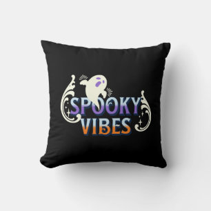 Halloween Ghost Spooky Vibes Typography Lettering  Throw Pillow