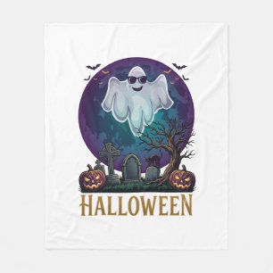 Halloween Ghost Sunglasses Purple Moon Graveyard_1 Fleece Blanket