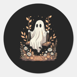 Halloween Ghost Swing Fall Floral  Classic Round Sticker