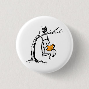 Halloween Ghost Swing Reading  1 Inch Round Button
