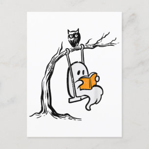 Halloween Ghost Swing Reading Holiday Postcard