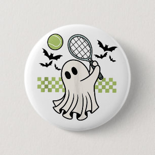 Halloween Ghost Tennis Player Retro Spooky Season  2 Inch Round Button