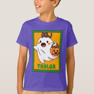 Halloween Ghost Trick Or Treat Custom Text Stamp T-Shirt