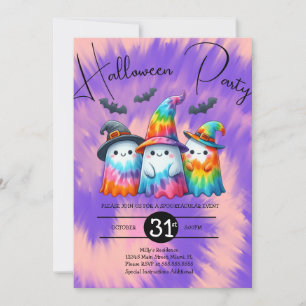 Halloween Ghost Trio Party Tie Dye Hand Drawn Invitation