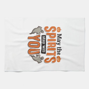 Halloween Ghost Typography Vintage Engraving Desig Kitchen Towel