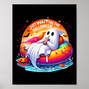 Halloween Ghost Waiting Pool Float Fun Pumpkin Poster