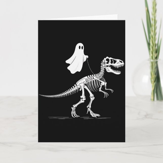 Halloween Ghost Walking Dinosaur Skeleton T Rex Fu Card (Front)