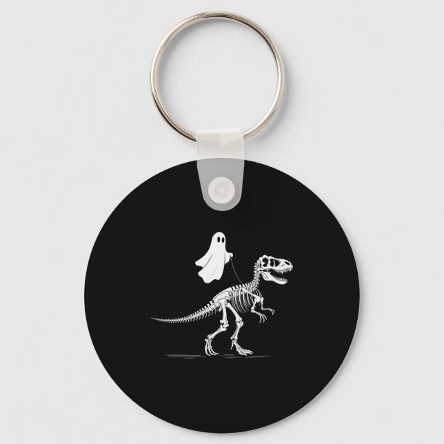 Halloween Ghost Walking Dinosaur Skeleton T Rex Fu Keychain (Front)