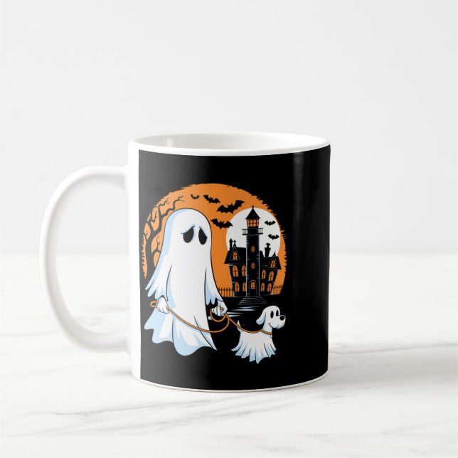 Halloween Ghost Walking Dog Premium Coffee Mug (Left)