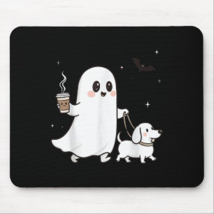 Halloween Ghost Walking Dog Spooky Season Hallowee Mouse Pad