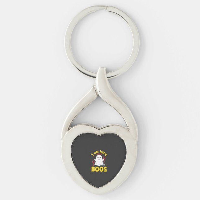 Halloween Ghost Wine Boos Design Keychain (Front)