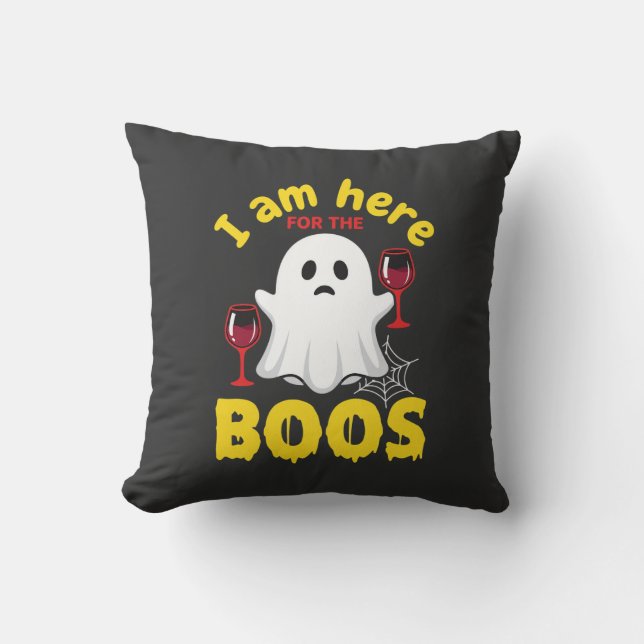 Halloween Ghost Wine Boos Design Throw Pillow (Front)