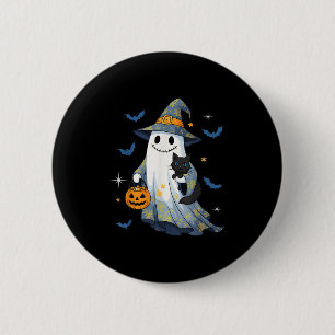 Halloween Ghost Witch Holding Black Cat Funny Hall 2 Inch Round Button