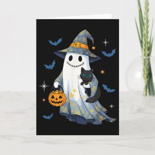 Halloween Ghost Witch Holding Black Cat Funny Hall Card