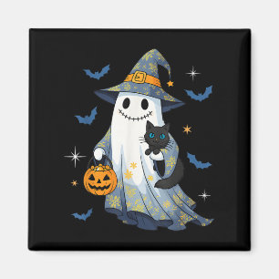Halloween Ghost Witch Holding Black Cat Funny Hall Magnet