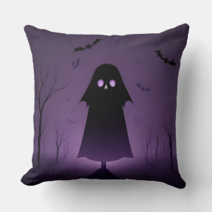 Halloween Ghost with Bats Throw Pillow