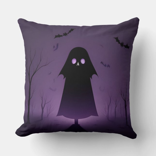 Halloween Ghost with Bats Throw Pillow (Front)