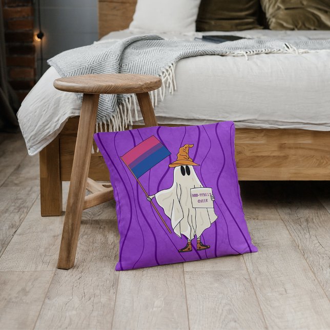 Halloween Ghost With Bisexual Flag  Throw Pillow (Creator Uploaded)
