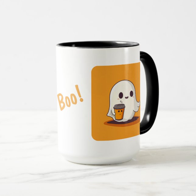 Halloween Ghost with coffee cup and Boo!  (Front Right)