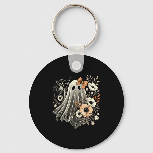 Halloween Ghost With Flowers Vintage  Keychain (Front)