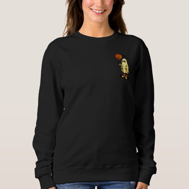 Halloween Ghost with Pumpkin Balloon Sweatshirt (Front)