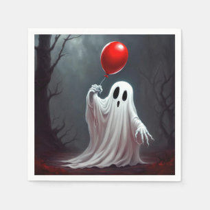 Halloween Ghost With Red Balloon Napkin