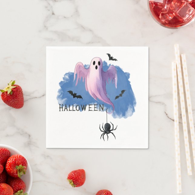 HALLOWEEN Ghost With Spider Napkin (Insitu)