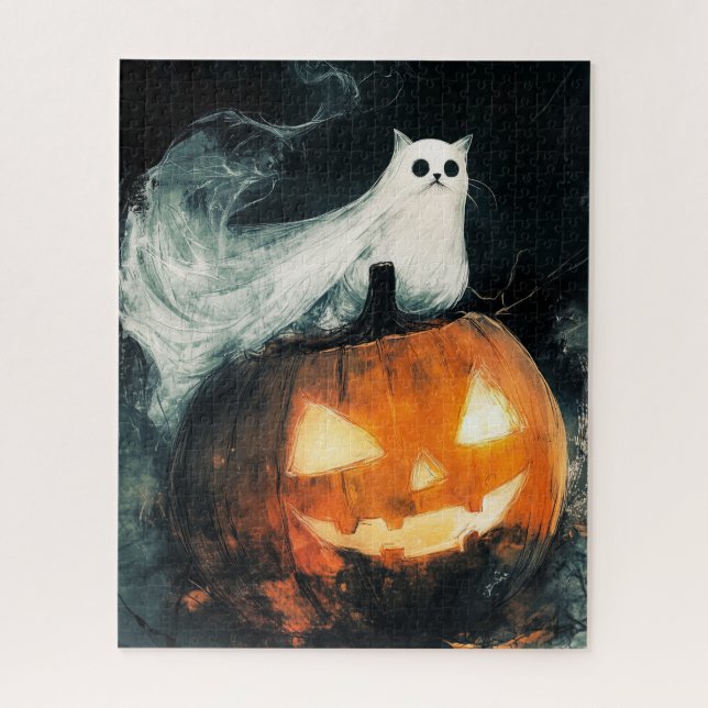 Halloween GhostCat  and Jack o Lantern Jigsaw Puzzle (Vertical)