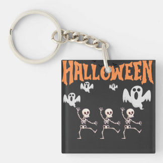 Halloween Ghosts and Dancing Skeletons Keychain